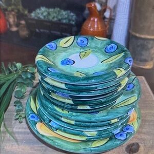 Lot Of 13 Vintage BOB MACKIE Hand Painted Design 2000 Fruit Pears Plates.